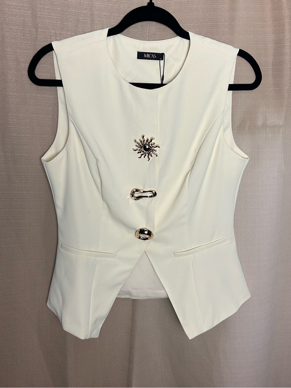 Micas Ivory Sleeveless Structured Vest with Gold Accents
